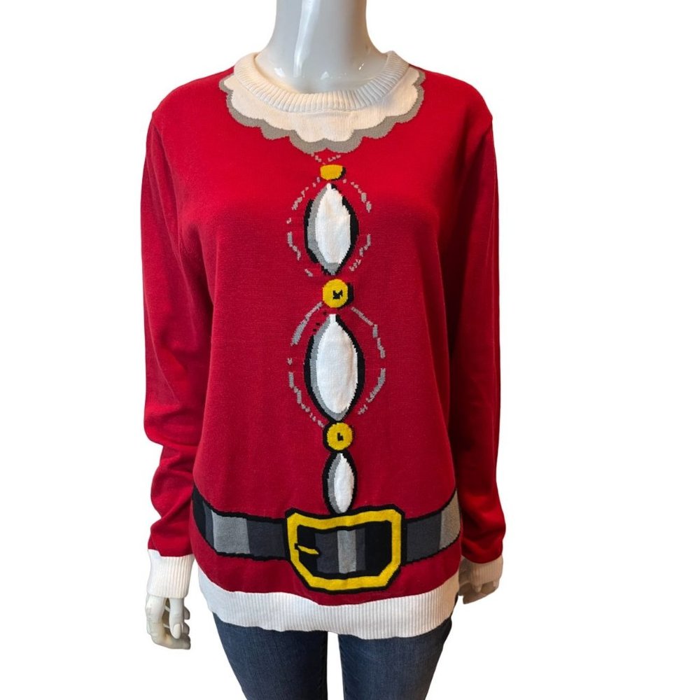 Vintage Mossimo Womens Ugly Christmas Sweater F00000760 Santa 100% Cotton Red M